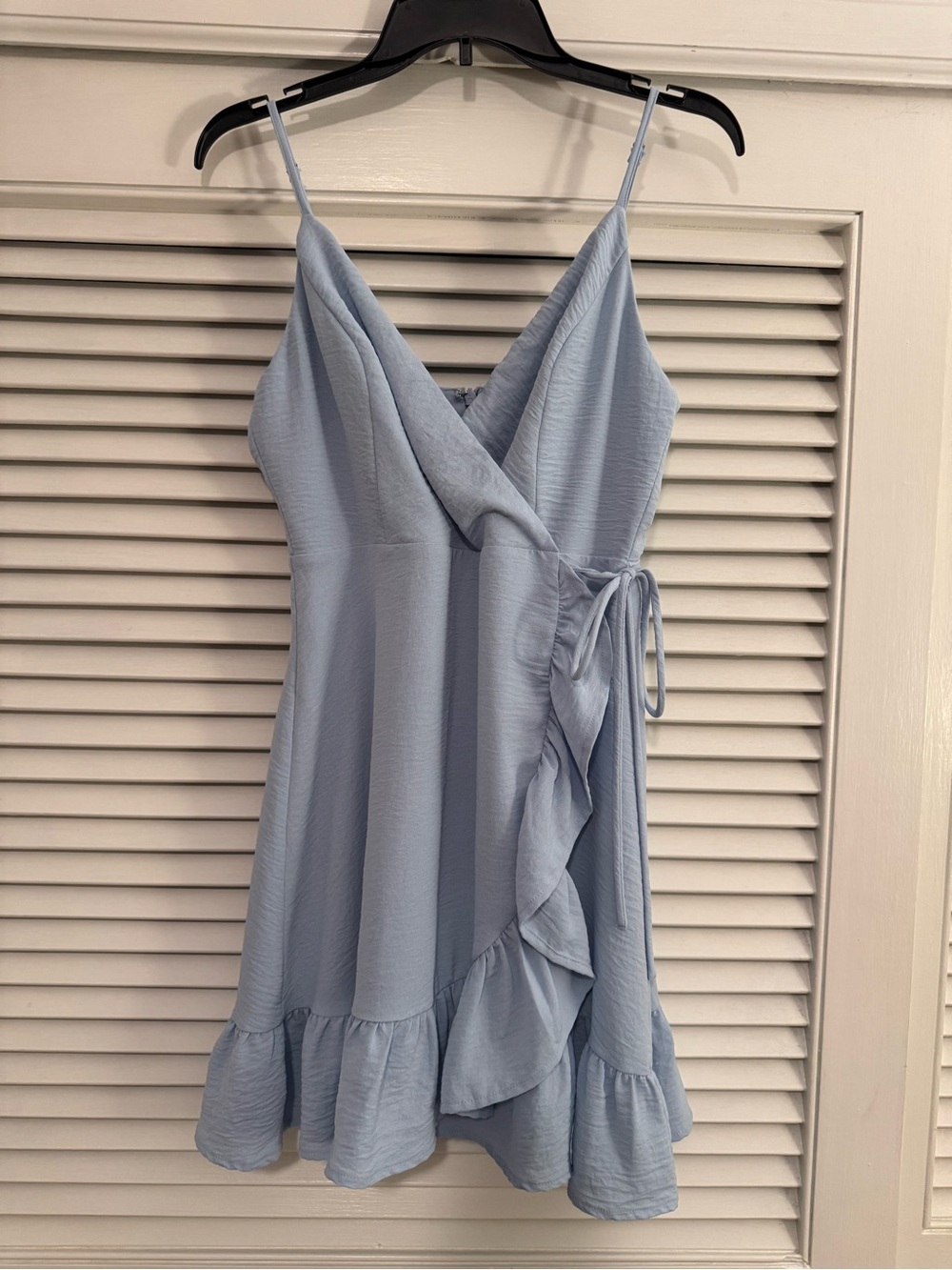 Altar'd State Pale Blue Ruffle Wrap Mini Dress